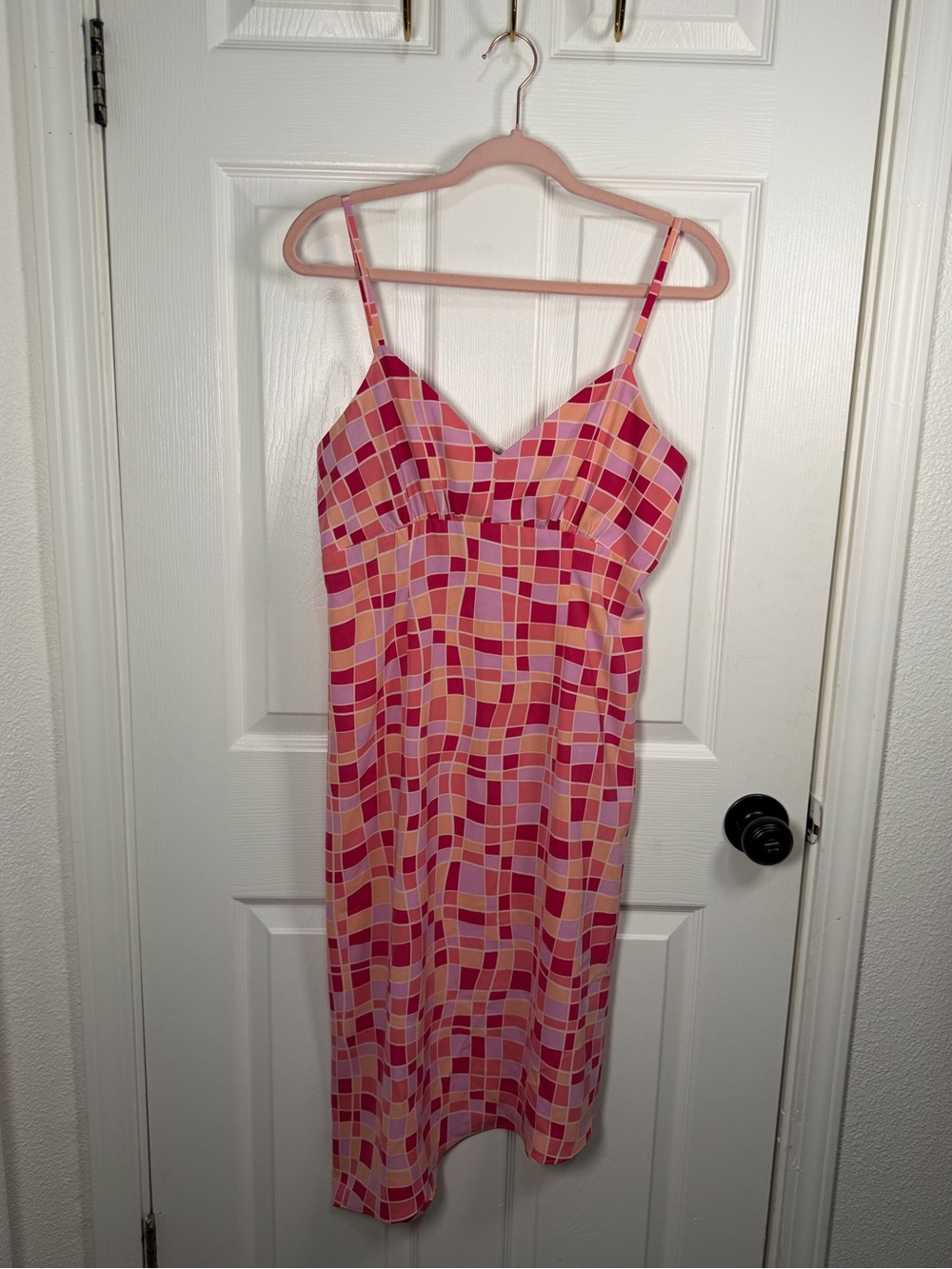 Esprit Pink Multi-Color Check Midi Slip Dress